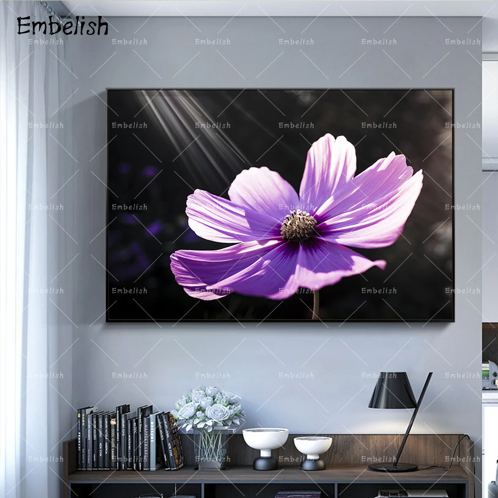 

Embelish 1 Pieces Purple Flowers With Sunlight Landscape Wall Art Pictures For Living Room HD Canvas Paintings Home Decor Poster