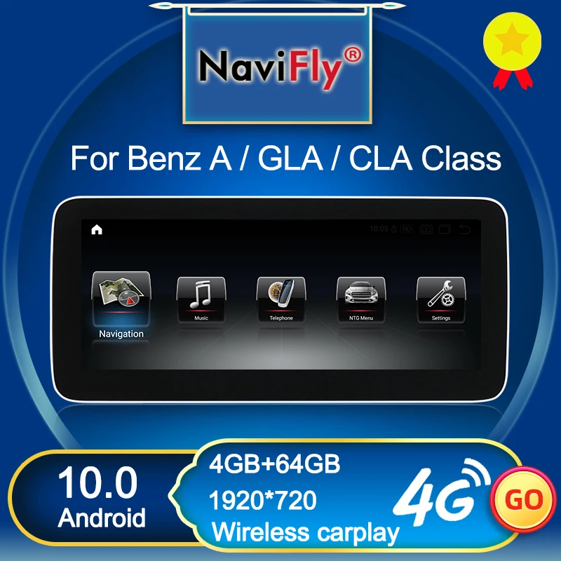 NaviFly беспроводной Carplay Android 10 автомобильный мультимедийный плеер для Benz A Class W176 GLA
