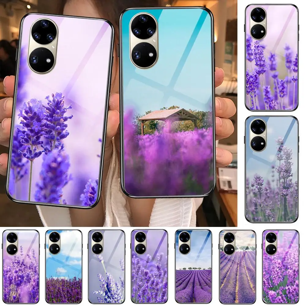 

Lavender purple beautiful Tempered Glass Phone Case Casev For Huawei P40 Pro lite 5G P30 P Smart Z 2019 P10 Lite P20 P50