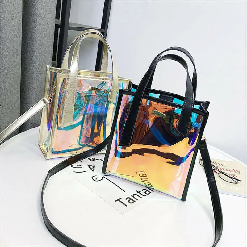 

Fashion Women Hologram Clear Bags Tote Transparent Messenger Handbag + Inner Bag