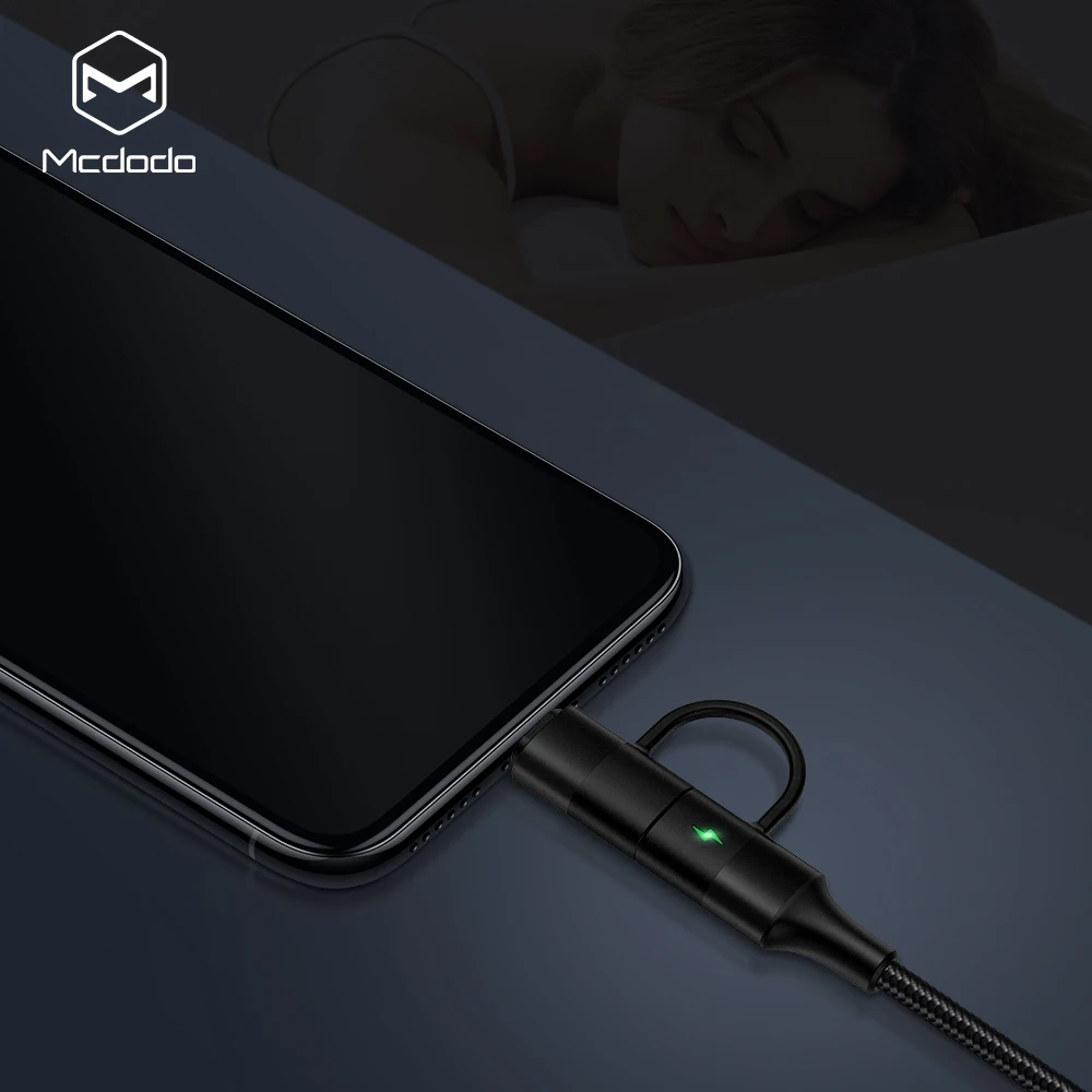 MCDODO 2 в 1 кабель USB type-C для iPhone XS MAX XR X 8 7 6 6S Plus Кабель быстрой зарядки type C для samsung S10 Xiaomi шнур для телефона
