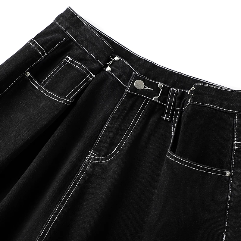 

SISPELL Cut Out Pants For Women High Waist Loose Wide-legged Straight Solid Color For Female Denim Pants Fashion Streetwear