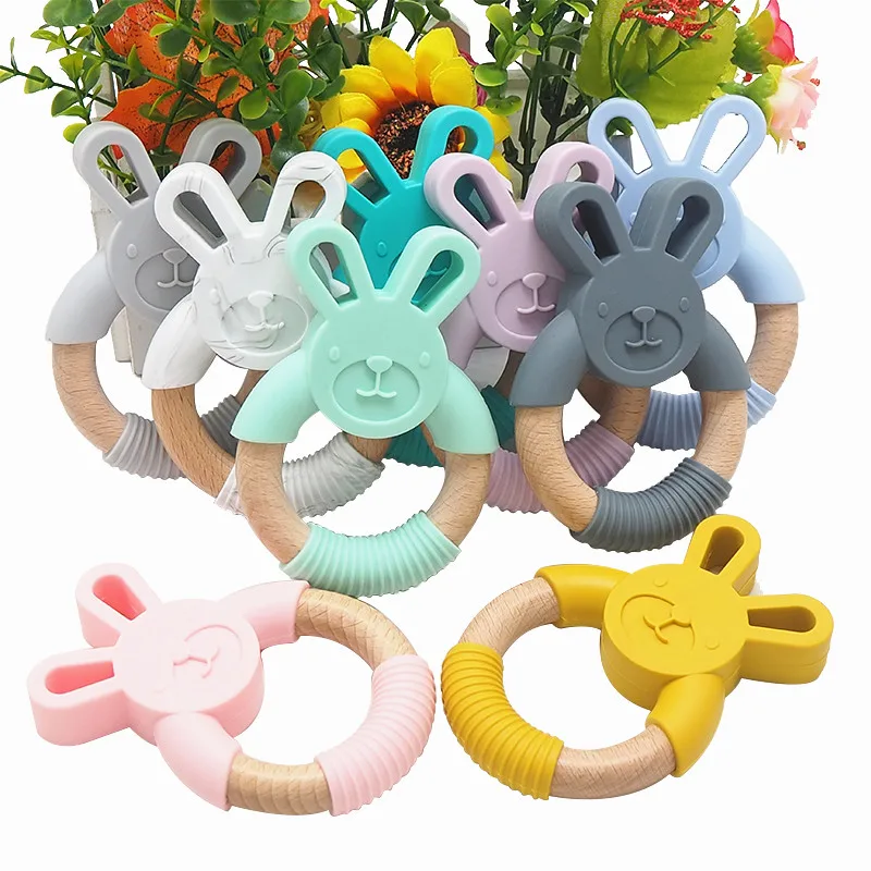 Chenkai-mordedor de madera de silicona para beb&eacute;, cadena de mordedor para beb&eacute;, juguete colgante para collar, 10 piezas-1