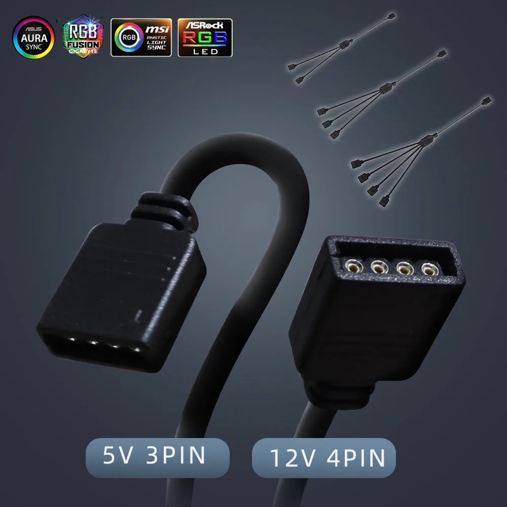 Материнская плата RGB Header сплиттер 5V3PIN 12V4PIN расширения AURA SYNC кабель 30 см цветная (RGB)