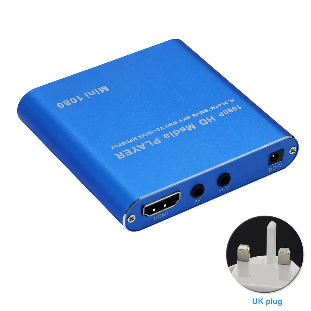 Blue UK Мини HDD медиаплеер хост 1080P Full HD tv Box USB внешний мультимедийный плеер кардридер HDMI MKV AVI H.264 RMVB WMV MMC - Цвет: Blue UK