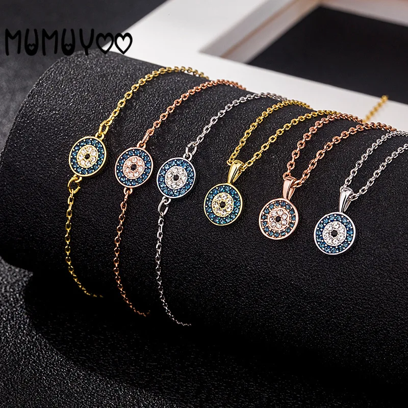 

[Hot Sale] High Quality SWA Fashion Charm Round Demon Eye Necklace Bracelet Necklace Blue Eye Women Pendant Clavicle Chain