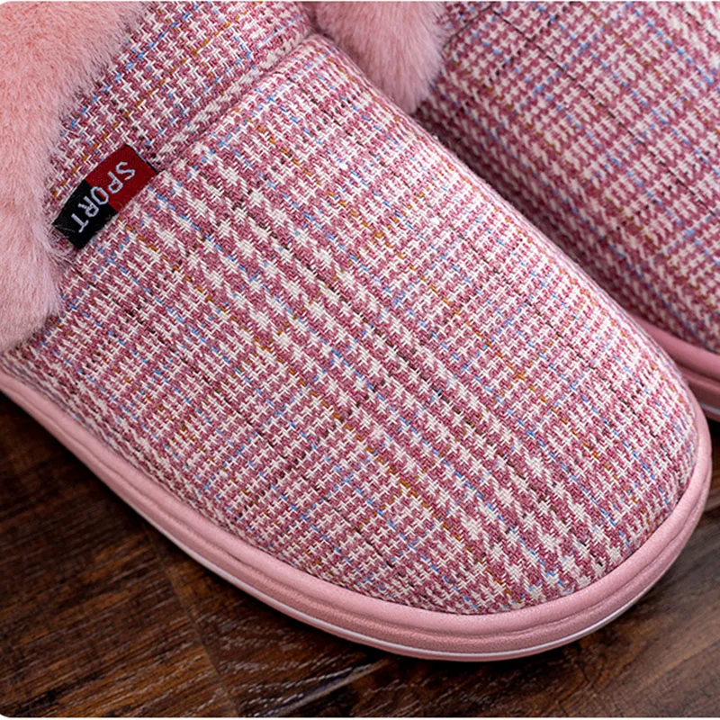 Зимняя женская домашняя обувь из плюша и хлопка теплые ботинки в полоску для пар