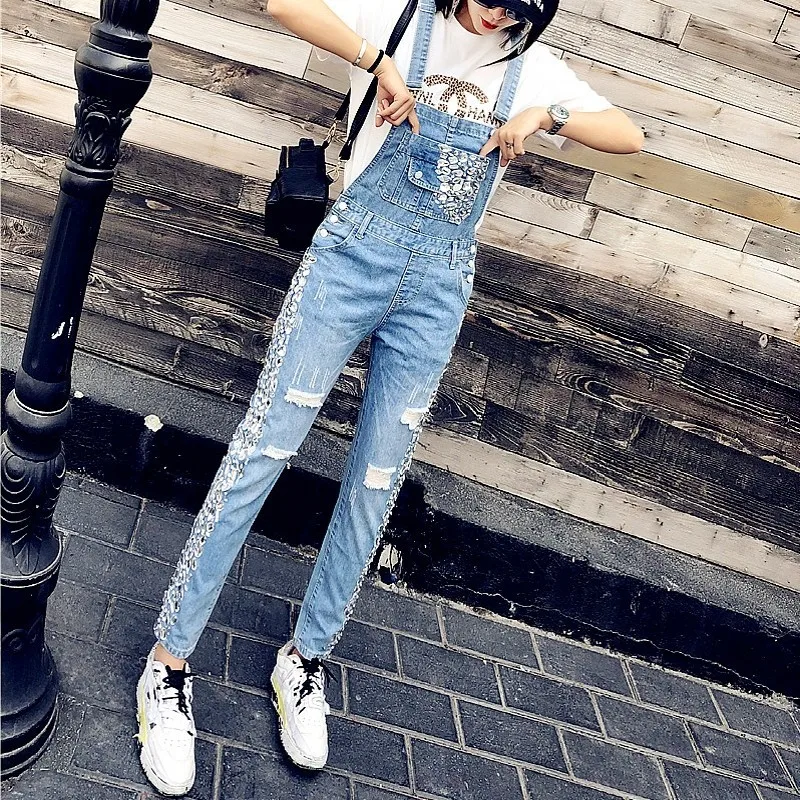 Женские джинсовые комбинезоны Свободные Комбинезоны из денима с вырезами и