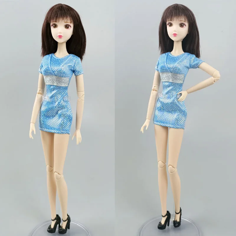 

Blue Silver Short O Neck Dress For Barbie Doll Clothes Casual Wear For 1/6 BJD Doll Outfits Accessories Dollhouse Kids DIY Toys