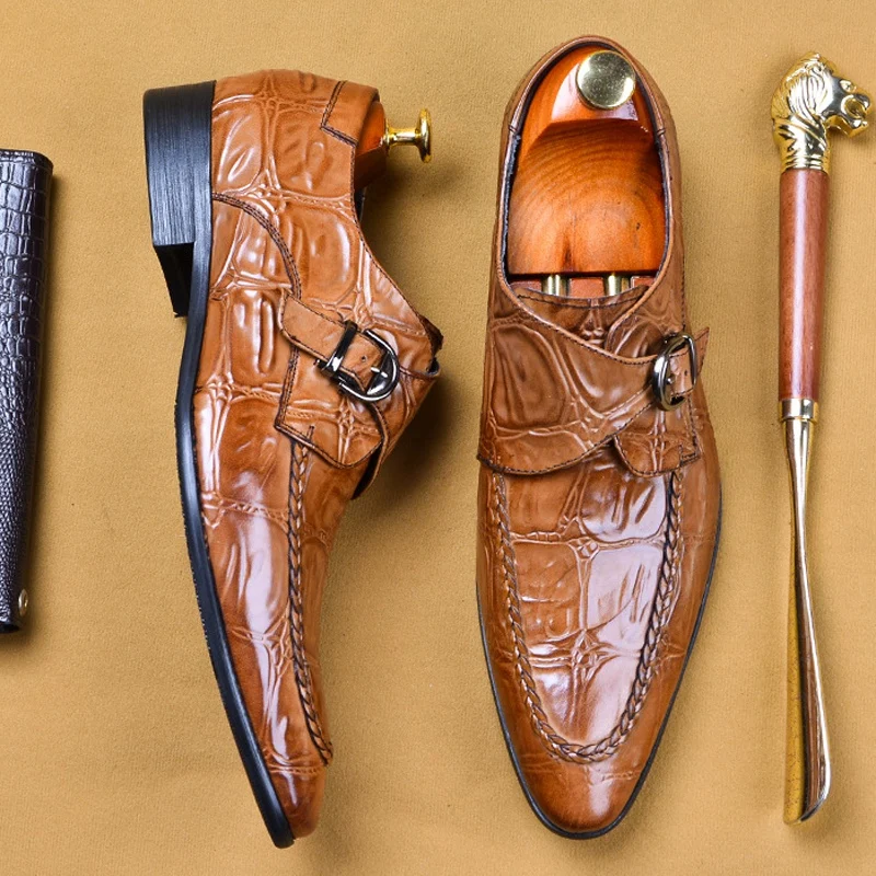Новинка Роскошный узор Мужские модельные туфли из натуральной кожи