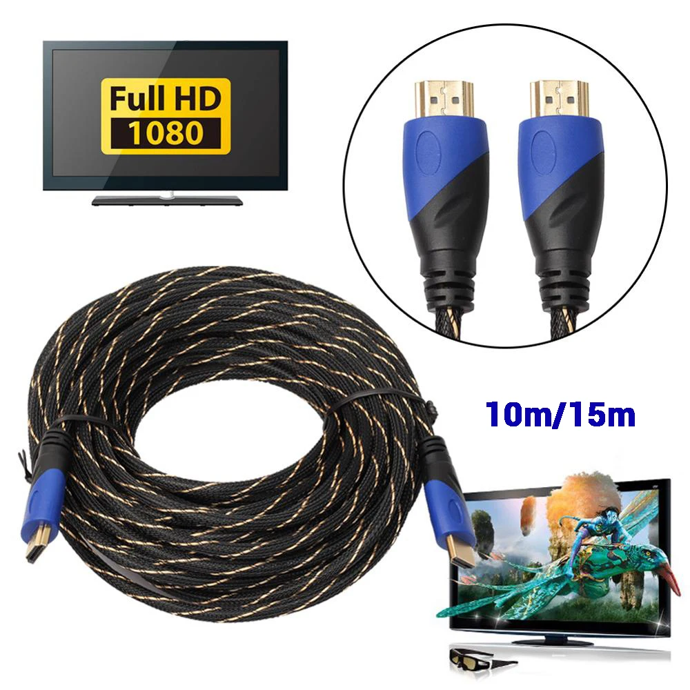 ALLOYSEED 10 м/15 м Новый Плетеный hdmi кабель Позолоченный соединитель V1.4 AV 1080 P HD 3D кабели