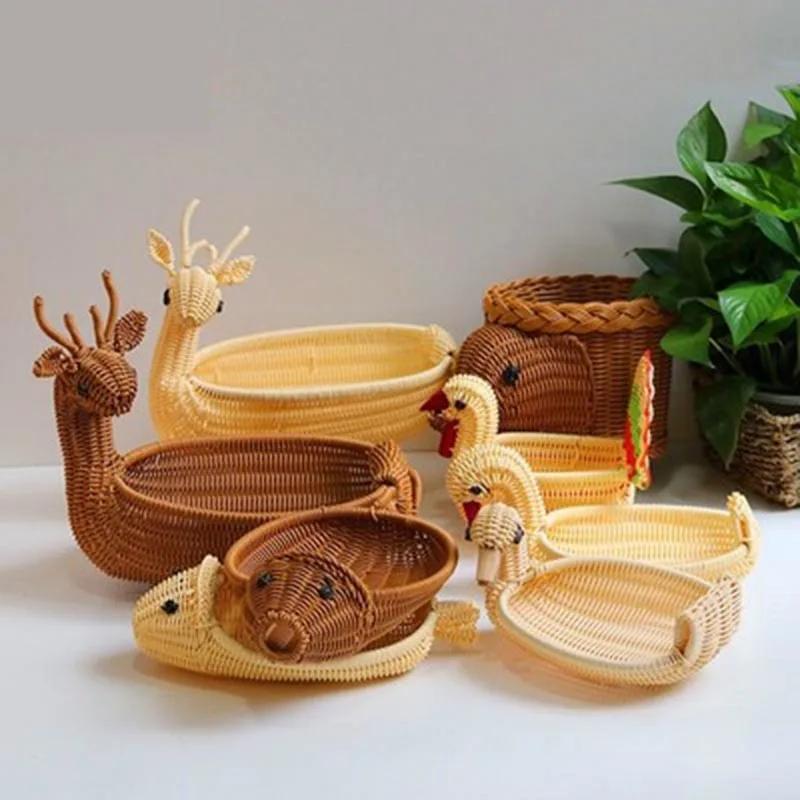 

Creative Woven Fruit Bread Basket Animal Vegetable Food Storage Basket Desktop Decoration Flower Basket Handmade Organizer