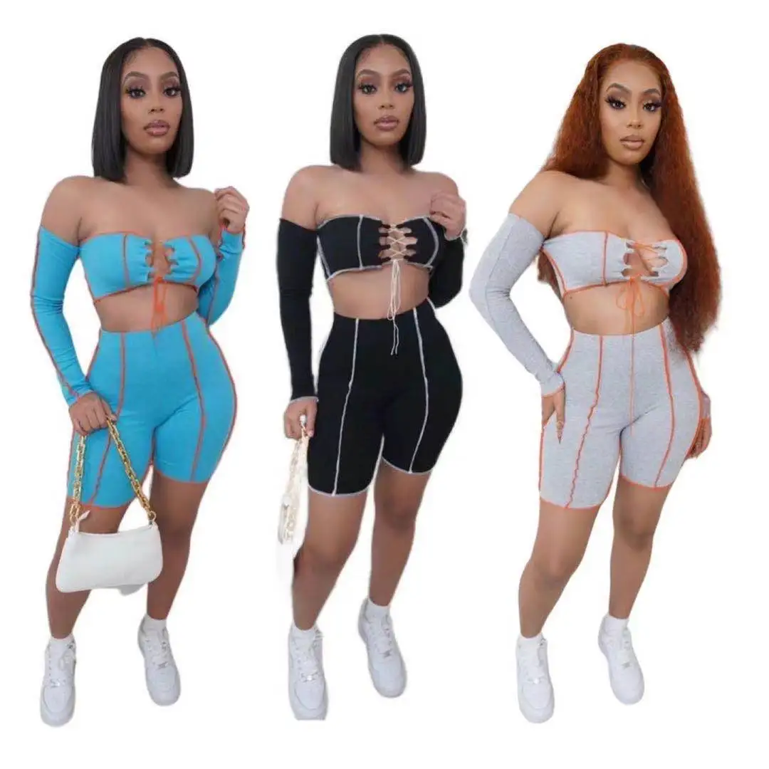 

ChocoMist Two Piece Sexy Off -Shoulder Bandage Design Nightclub Two Piece Short Set 8039