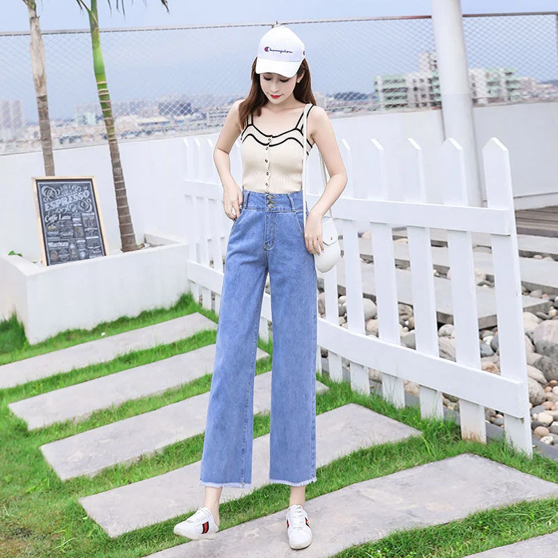 Джинсы женские с широкими штанинами Модные свободные прямые тонкие брюки трубы