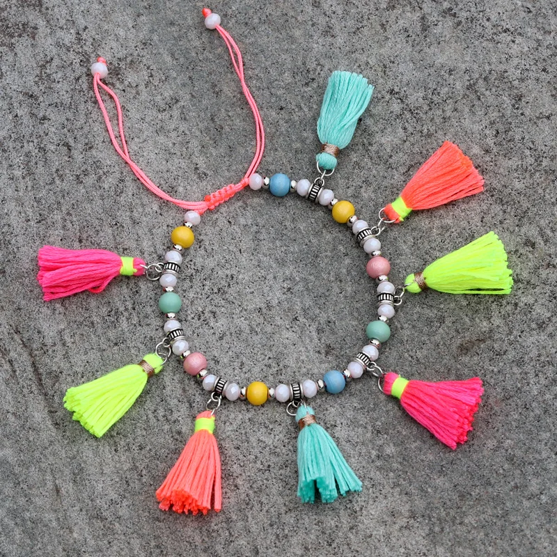 Браслеты на ногу женские анклеты из хрустальных и деревянных бусин нитка с