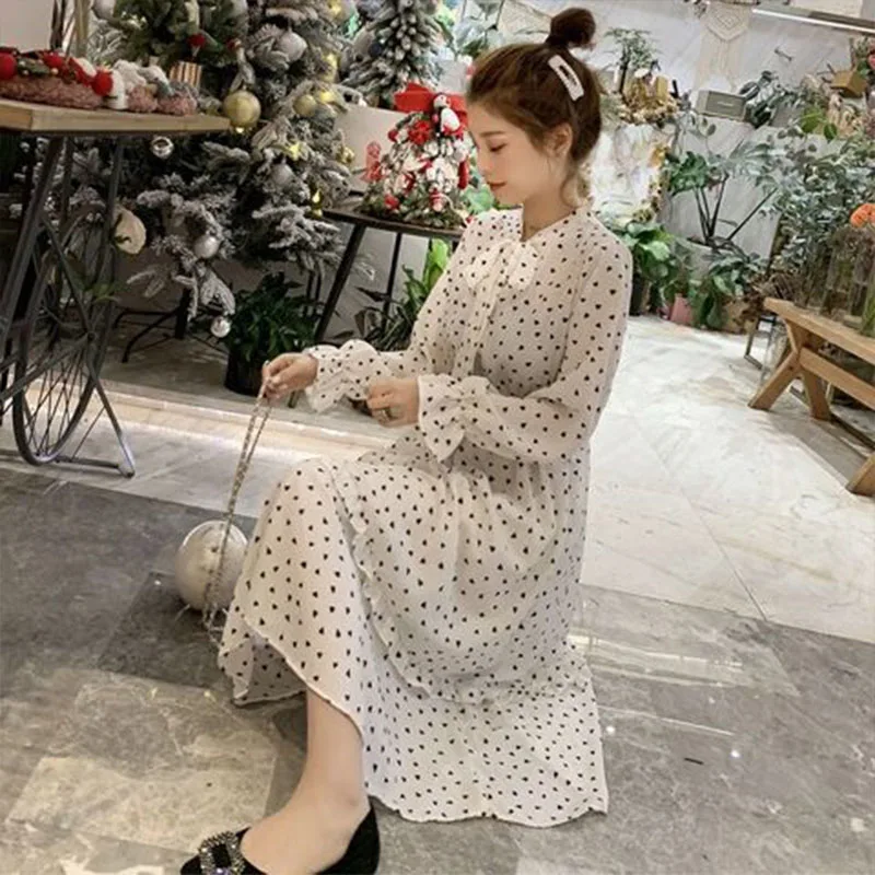 

Summer Korean knee length dress printed Polka Dot Chiffon elegant new plus size fashion o-neck elegant dress SS854