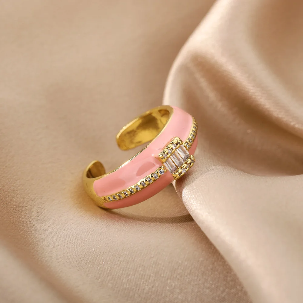 

Enamel Zircon Rings For Women Stainless Steel Open Adjustable Ring 2021 Trend Korean Fashion Couple Jewelry Gift anillos mujer