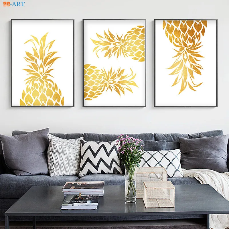 Золотой плакат с ананасом золото Фольга принт минималистичный художественный