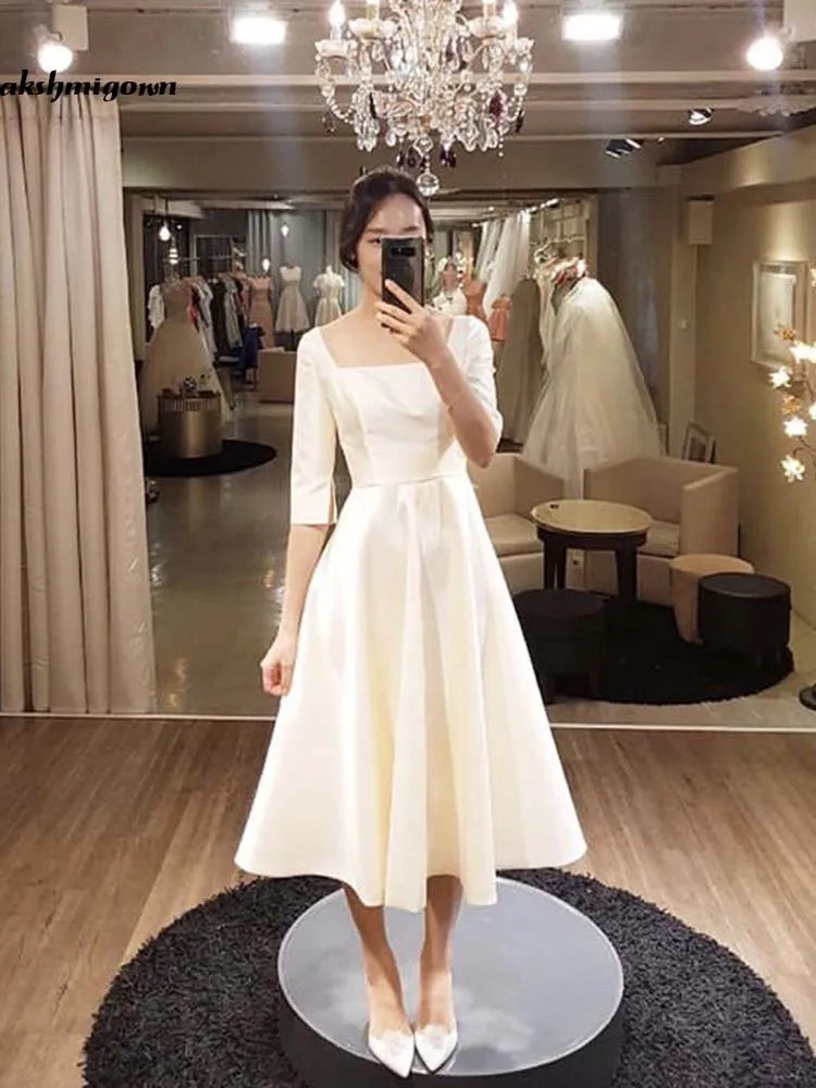 Платье Свадебное ТРАПЕЦИЕВИДНОЕ до колена простое корейское свадебное платье с