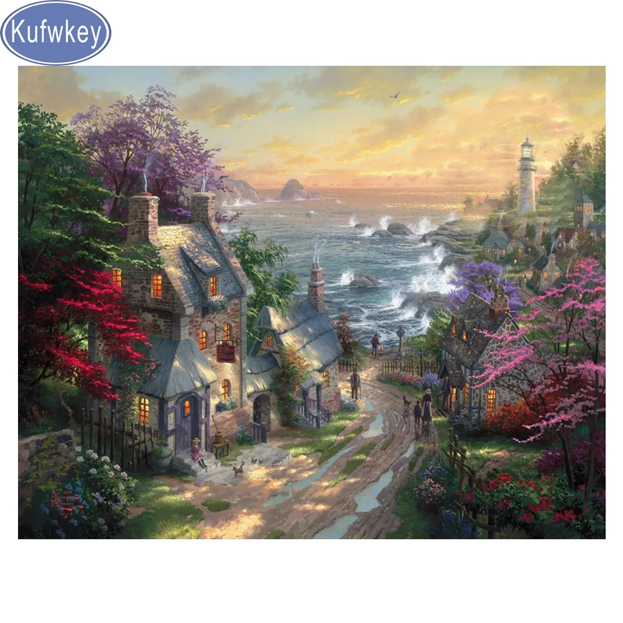 

Kufwkey Full square/round drill,diamond embroidery puzzle lighthouse diamond painting Cross Stitch sea house Mosaic Rhinestones