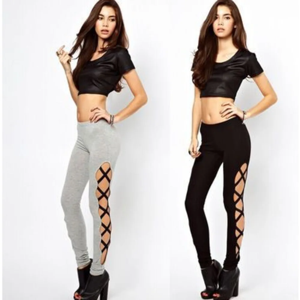 

Pantalon Femme 2021 New Bandage Leggings Women's Legs Cross Exposed Sexy Tight High Waist Large Size Sports Pants Sweatpants