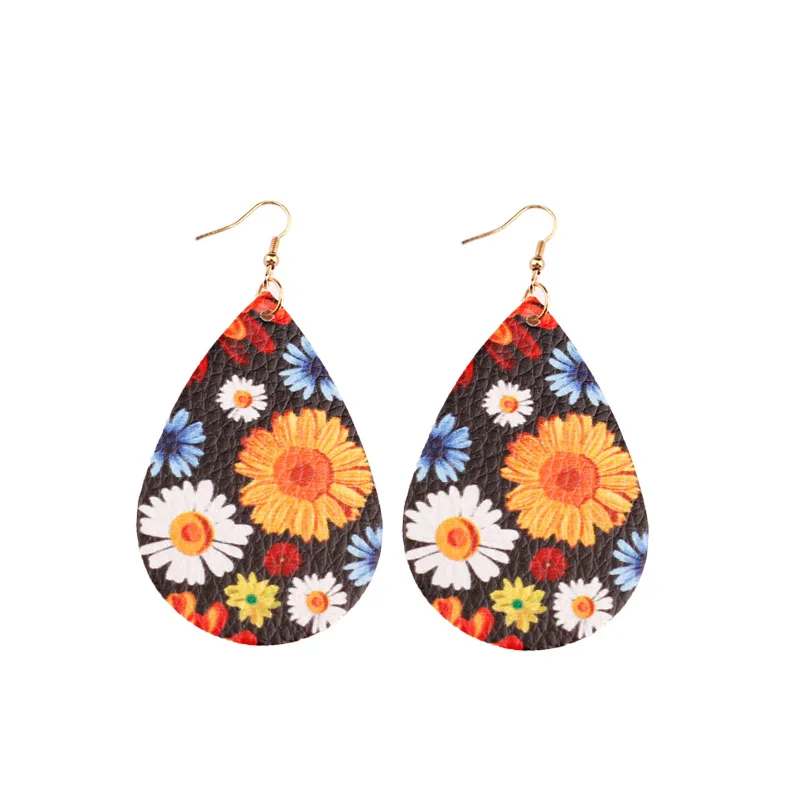 Винтажные кожаные серьги-капли с цветочным принтом для женщин цветочный