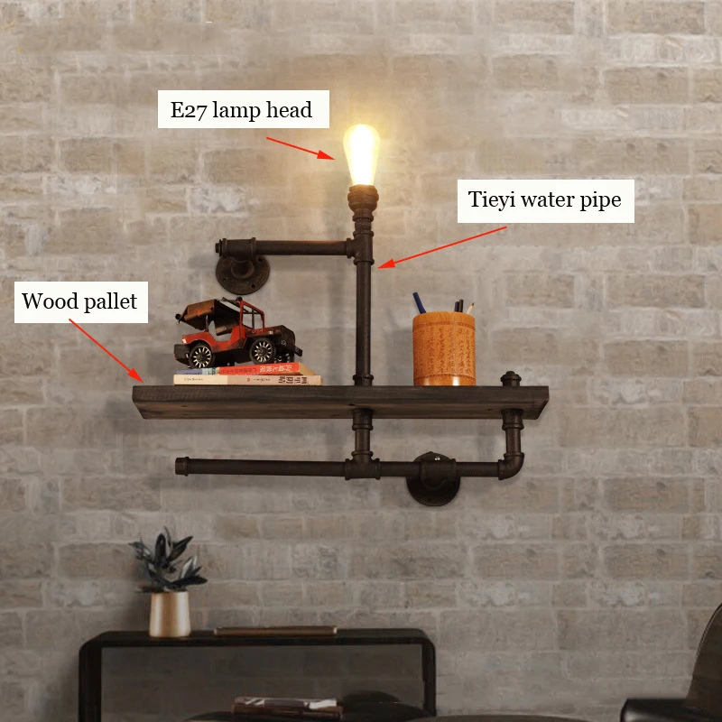 Старинная ретро-лампа в стиле лофт стимпанк искусственная деревянная стена