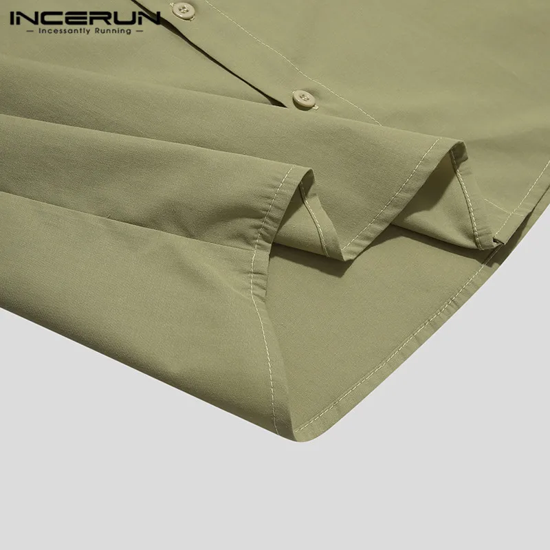

2021 Summer Short Sleeve Lapel Pocket Blouse INCERUN Leisure Patchwork Men Shirts Man Casual Button Loose Camisa Streetwear 5XL