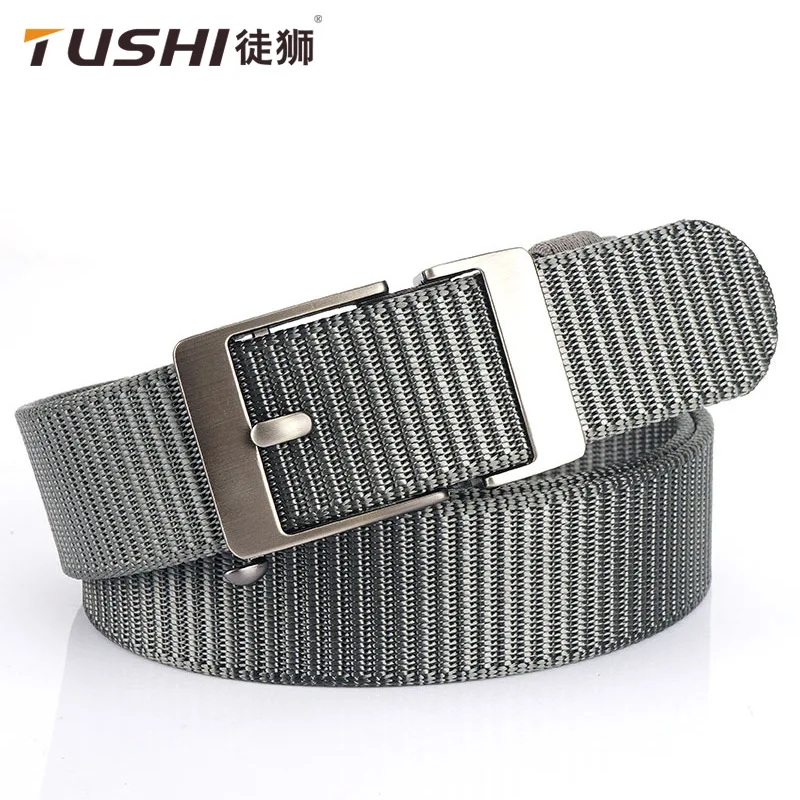 TUSHI Fashion Hot Sell Men Belt 120cm*3.4cm Nylon Weave Leisure Waistband for Male Jeans Simple Metal Automatic Buckle Ceinture