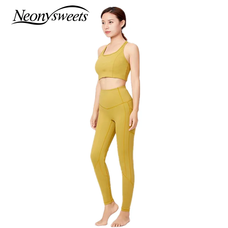 

Neonysweets Women Tracksuit Workout Set Sport Gym Clothing Sportswear Summer Clothes for Yoga Seamless Crop Top Fitness Leggings