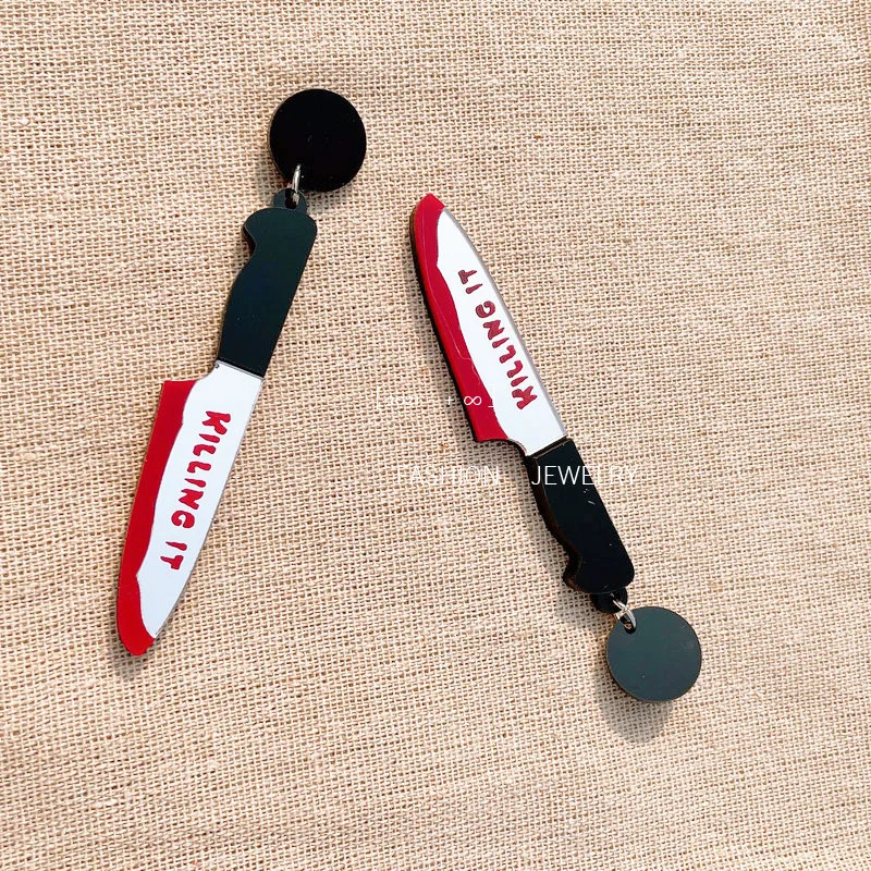 

Knife Drop Earrings For Women Acrylic Halloween Hyperbole Personality Text Long Funny Alternative Eardrop Earrings Jewelry h129