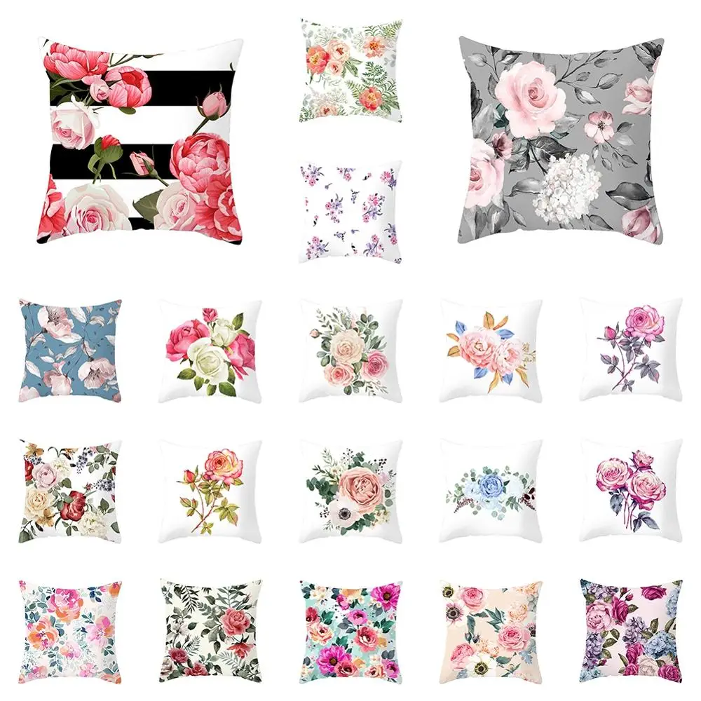 

Pillowcase Beautiful Flowers Printed Peach Skin Velvet Living Room Bedroom Pillow Hug Pillowcase Household Supplies