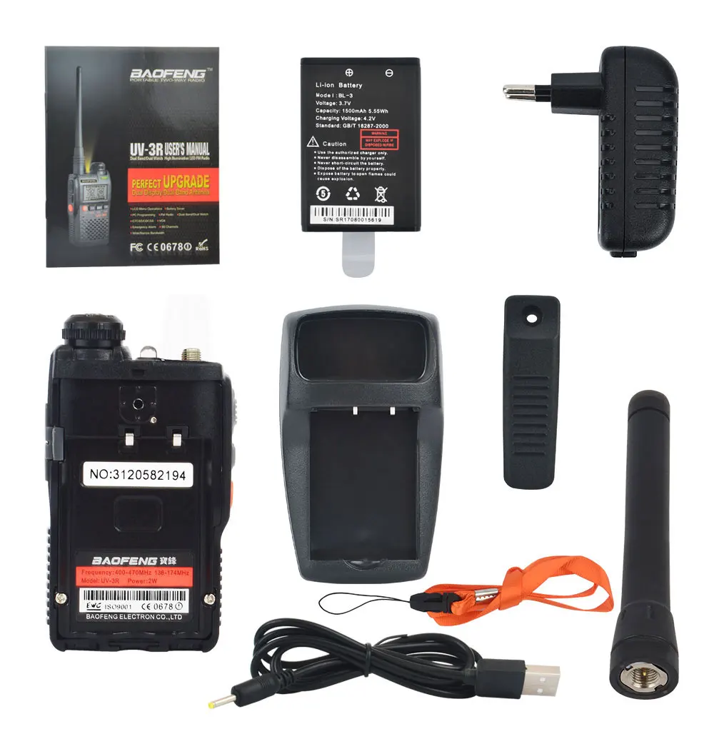 

Baofeng Talkie Walkie UV-3R mini pocket VOX two way radio Dual Band dual display 2W 99CH FM radio with handsfree