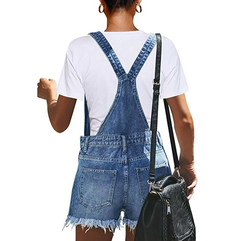 2020 Fashion Sexy Ripped Hole Denim Overalls Women Summer Jumpsuit Female Denim Rompers Playsuit Salopette Straps Shorts Rompers