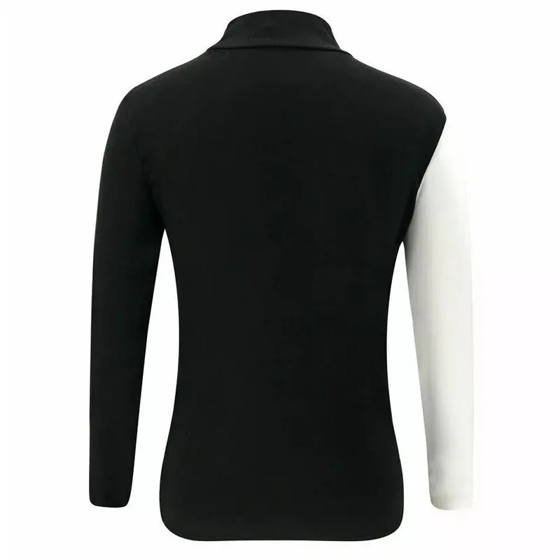 

Women Winter Long-Sleeve Turtleneck Casual Sweater Button White Black Patchwork Slim Tops Elastic Solid Knit Sweater Pullovers