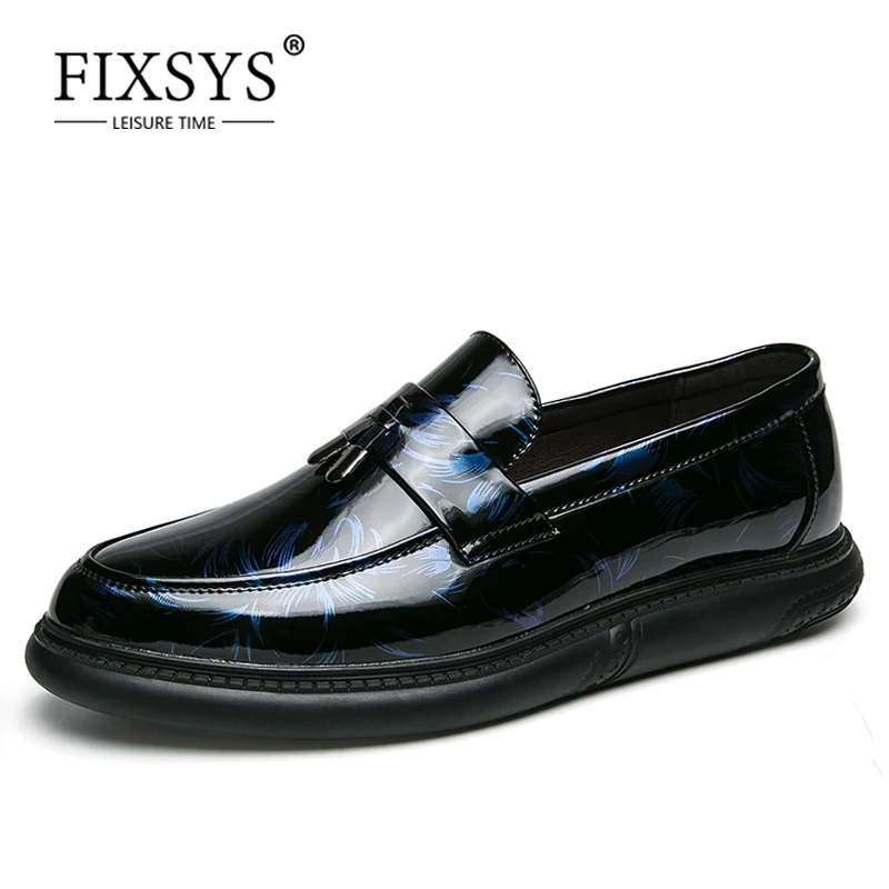 

FIXSYS Popular Men Tassel Loafers Patent Leather Pointed-toe Oxfords for Man Breathable Slip-on Penny Shoes Wedding Formal Shoes