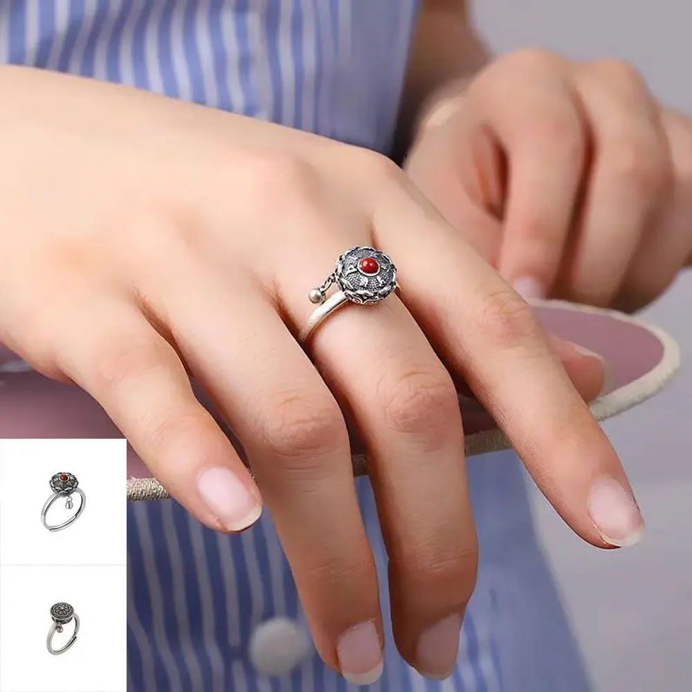 

Women Jewelry Adjustable Silver Variety Lotus Spin Open Ring Transfer Wheel