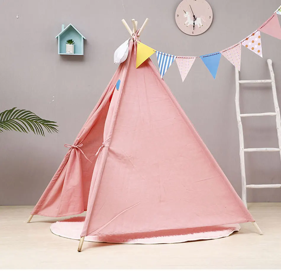 Портативная детская палатка Wigwam, хлопковый брезентовый домик Tipi, детская палатка для девочек, игровой домик, игровой домик, индийский треугольный тент, декор для комнаты