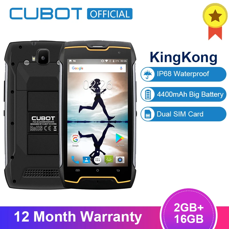 Cubot KingKong IP68 водонепроницаемый пылезащитный ударопрочный MT6580 четырехъядерный 4400 мАч 5," Android 7,0 сотовый телефон 2G ram 16G rom смартфон