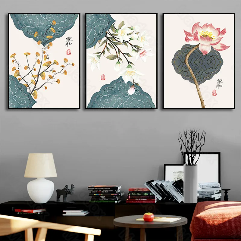 

Living Room Decoration Ancient Chinese Auspicious Meaning of Auspicious Cloud Pattern Lotus Niche Home Decoration Painting