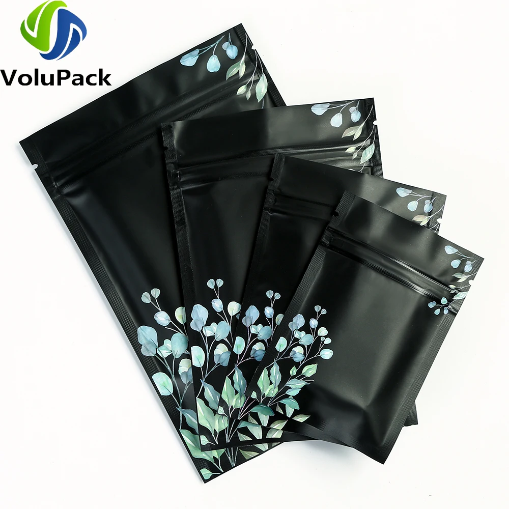 

Reusable Ziplock Bags Eco Heat Seal Plastic Bags Black And Flower Printed Tear Notch Pouches Aluminum Foil Mylar Packaging Bags