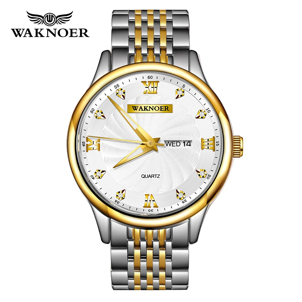 WAKNOER кварцевые часы для мужчин модные водонепроницаемые со спиральным
