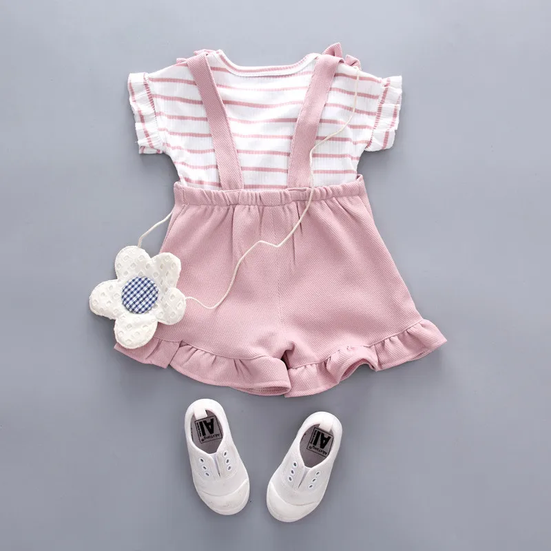 Baby's Sets O-neck Striped Tops Baby Girl Clothes Solid Shorts Summer 2020 Одежда Для Новорожденных Ropa Niña |