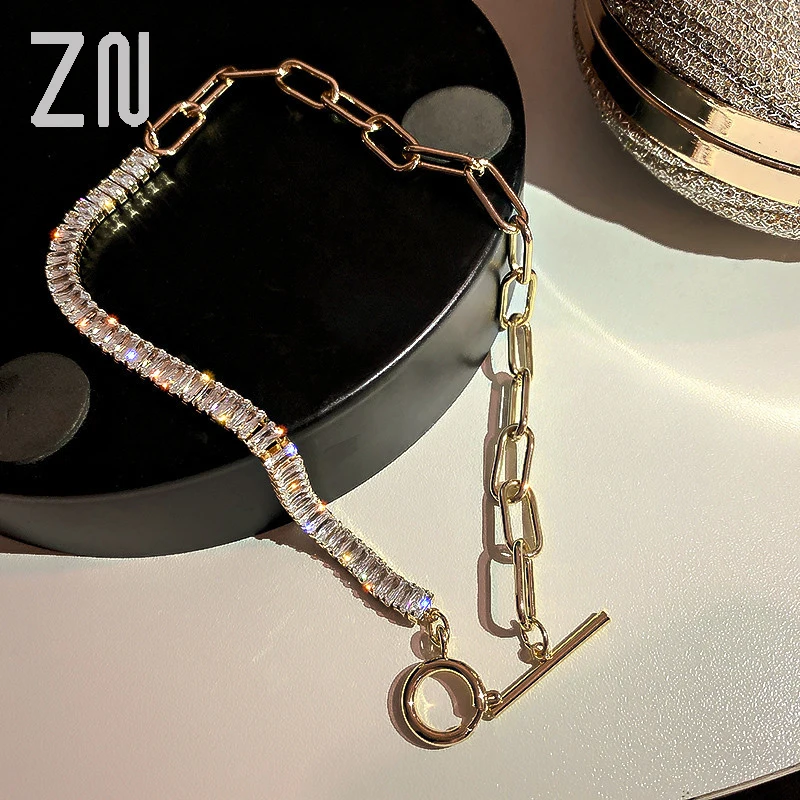 

ZN New Fashion Cubic Zircon Crystal Choker Necklaces for Women Geometric Rhinestone Necklaces Statement Jewelry Gifts