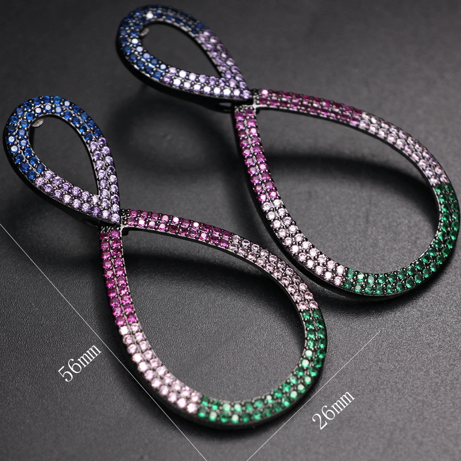 

Multicolor Cubic Zirconia Big Hollow Geometric Earrings For Women Gold color Rainbow Large Dangle Earring Gothic Fashion Jewelry