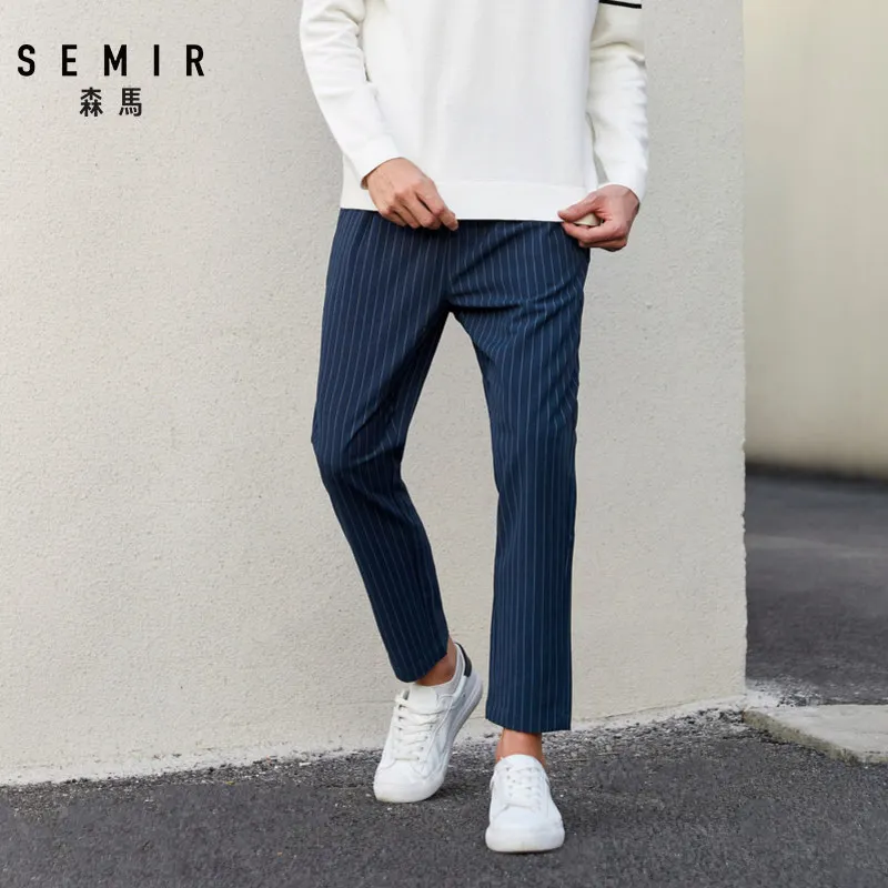 Мужские брюки в полоску SEMIR узкие длиной до щиколотки из мягкого хлопка с