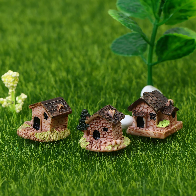 

3pcs Mini Small House Cottages DIY Toys Crafts Figure Moss Terrarium Fairy Garden Ornament Landscape Decor Dollhouse Random