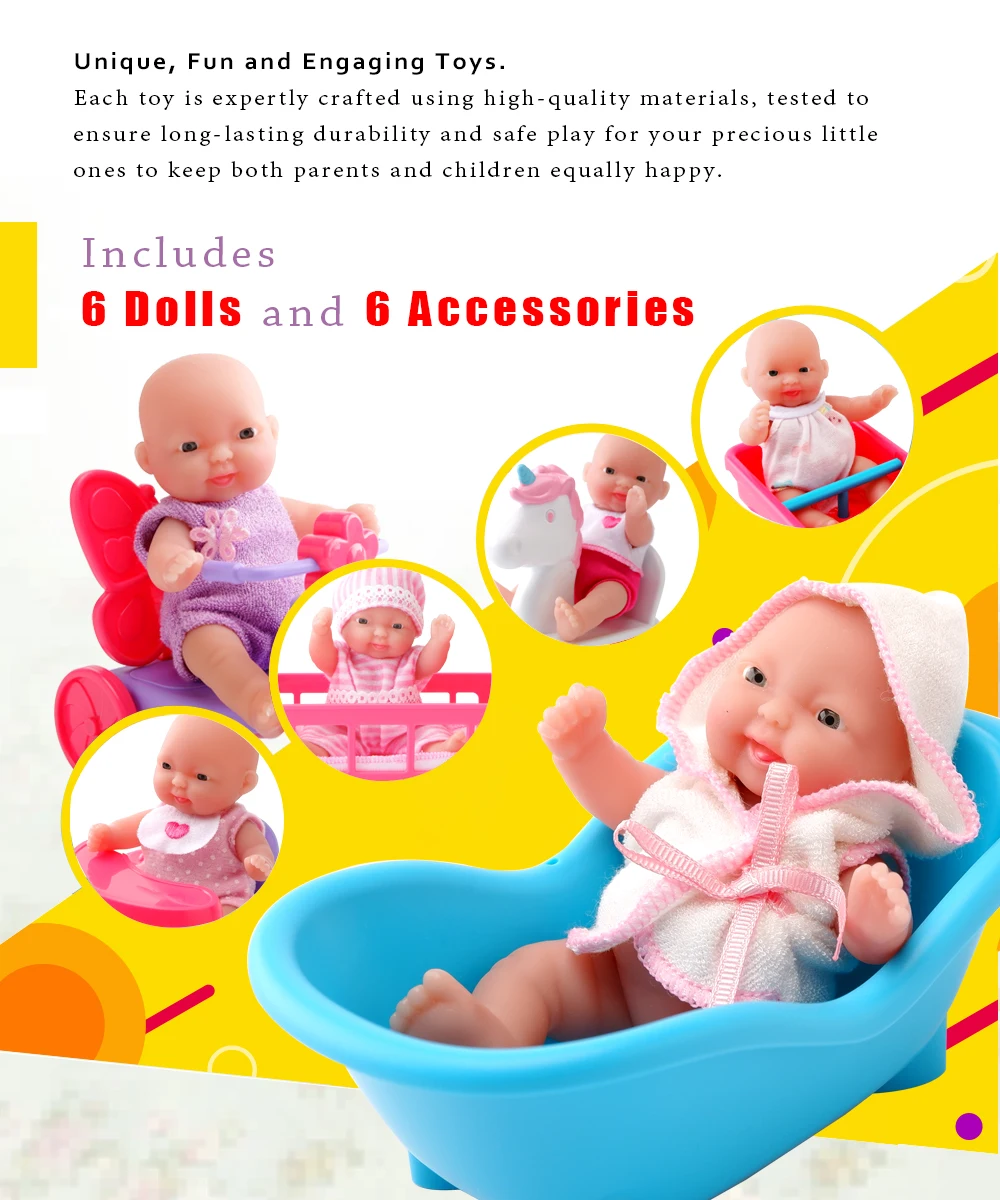 WOWCHEER 12 см 6 шт. Bebes Reborn мини детские куклы с Колыбель Ванна Мягкие силиконовые маленькие куклы реалистичные Kawaii Игрушки для девочек