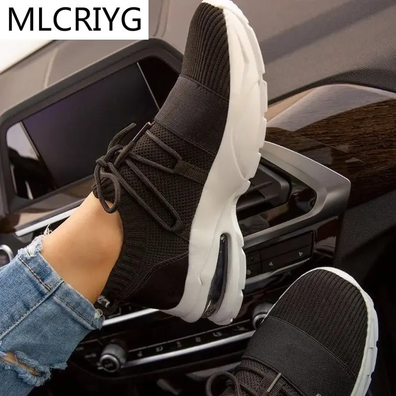 

2021 Women's Sneakers Summer Women's Shoes Shockproof Breathable Socks Casual Shoes Lace-up Tennis Shoes Woman Large Size 36-43