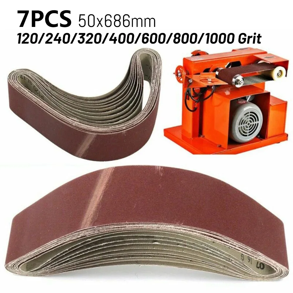 

7Pcs 50x686mm Sanding Belts 120 240 320 400 600 800 1000 Grit Sandpaper Abrasive Bands Metal Wood Sander Polishing Tool